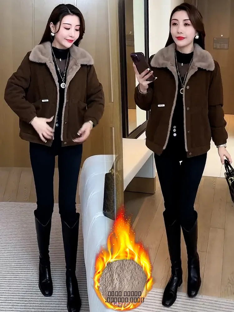 

Women's Fce Lined Thiened Parka ort Cotton Jaet Winter New Faion Small Size Mom Coat Korean Sle Loose Fit Long S...