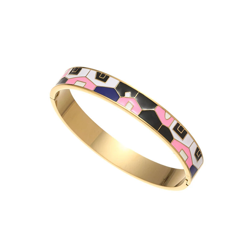 سوار زيت نازف المينا الرائع للنساء، أنماط هندسية حديثة، سوار من الفولاذ المقاوم للصدأ عالي الجودة، هدية مجوهرات