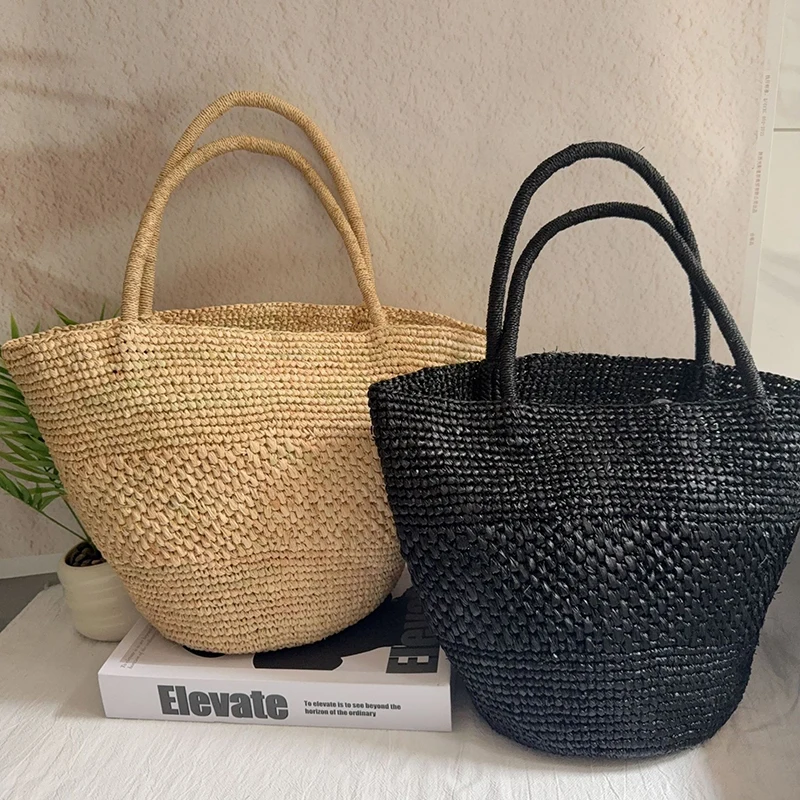 Lafite Straw Handheld Woven Bag, New Summer Large Capacity Tote, Advanced Grassbag  Beach Vacation Handbag For Women Daily Use