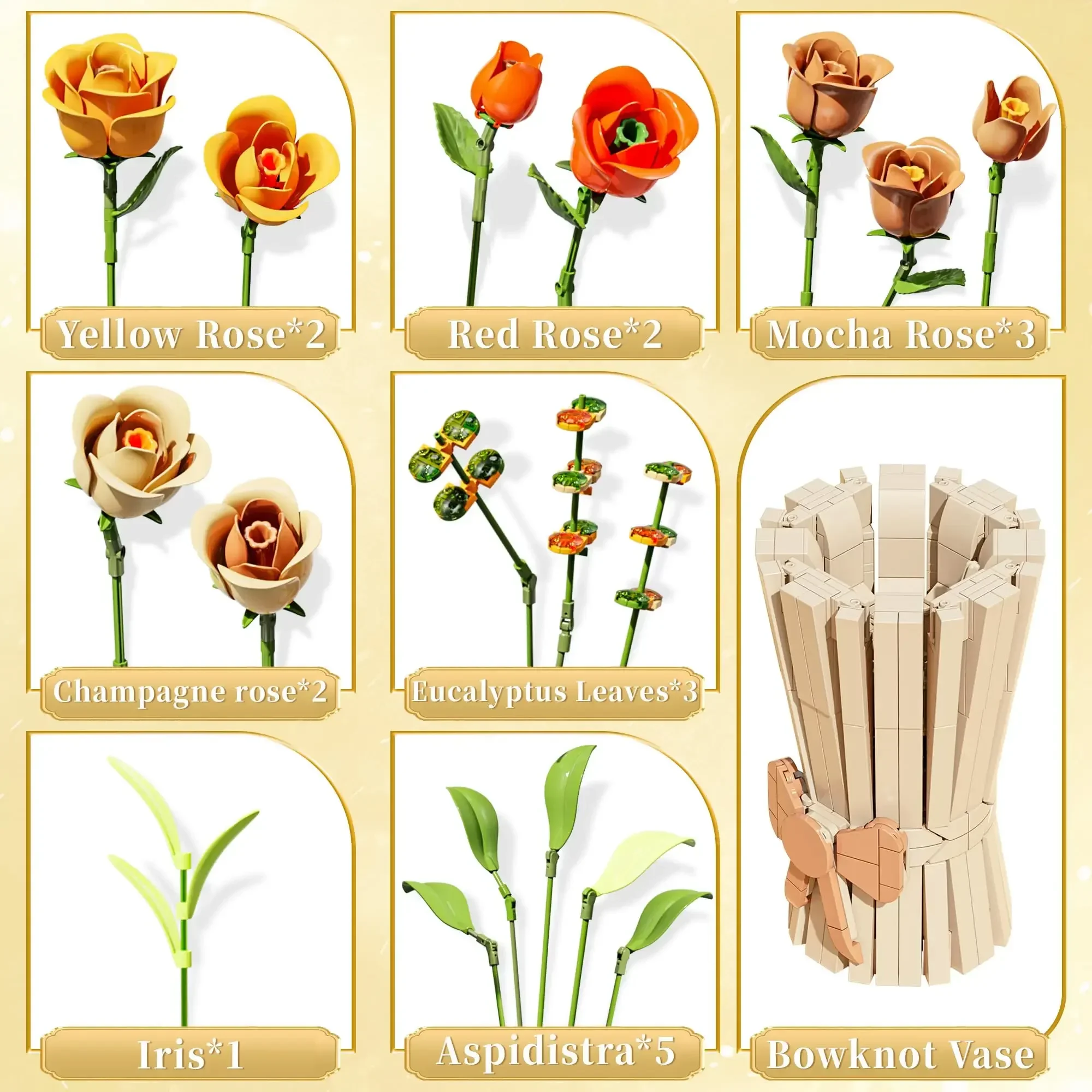 868PCS Rose Bouquet Building Blocks Eternal Flower Vase Bricks Home Decoration Girl Romantic Valentine\'s Day Gifts Kids DIY Toys