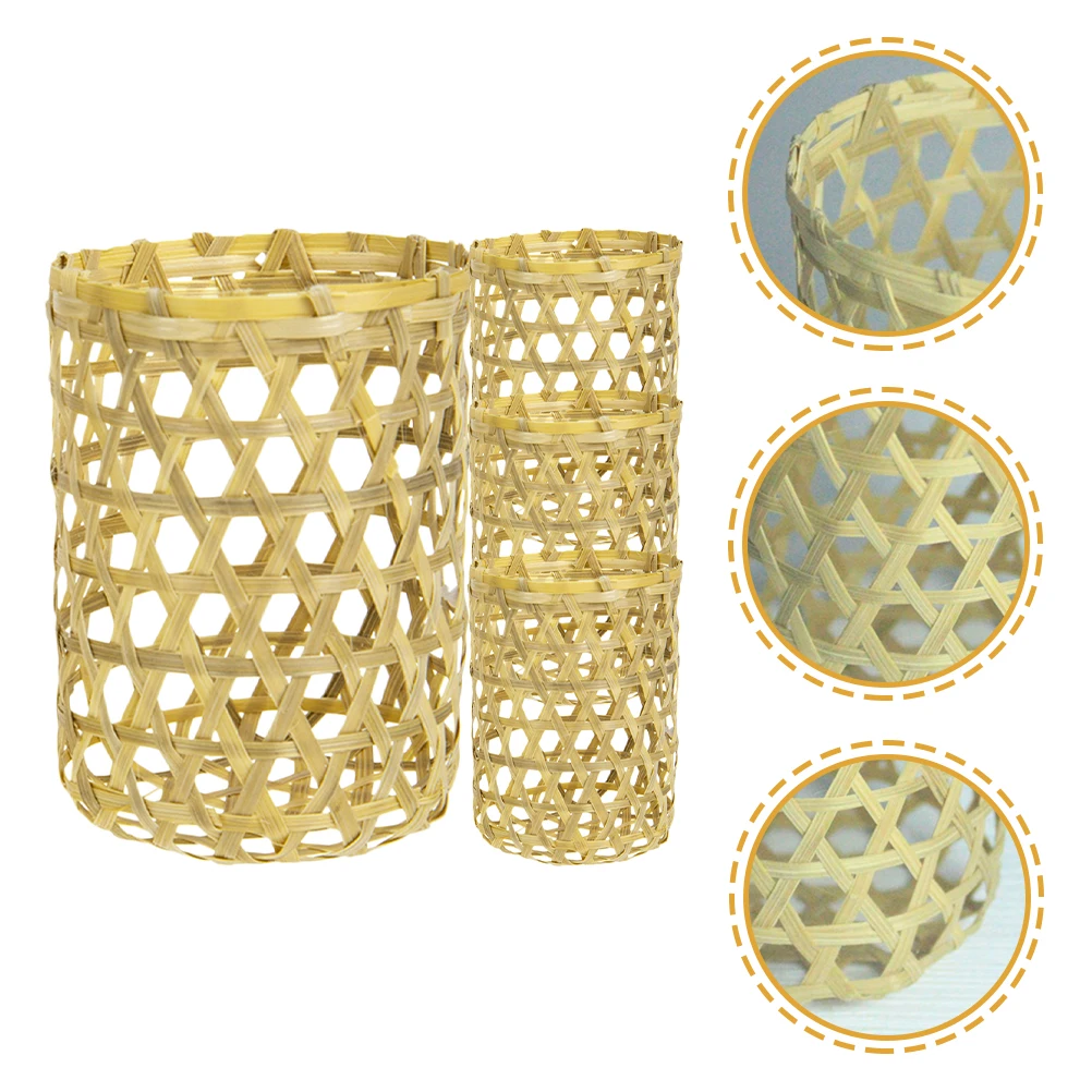 

4Pcs Bamboo Weaving Glass Cup Protective Covers Creative Design Household Cup Sleeve Flower Vases Decorative Small Flower Vases