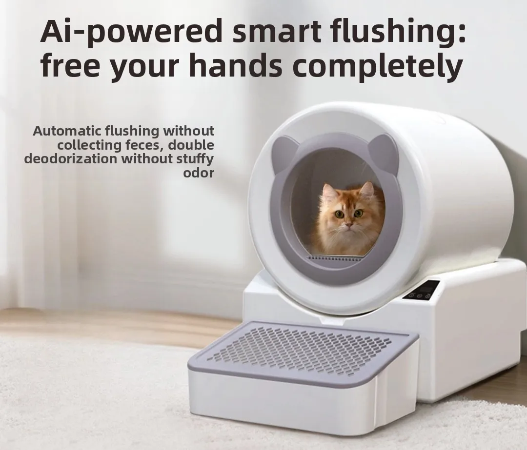 ZHAYA Automatic Flushing Cat Toilet Smart Self Cleaning Litter Box Odor Proof Splash Proof Indoor Kitten Odorless Pet Supplies