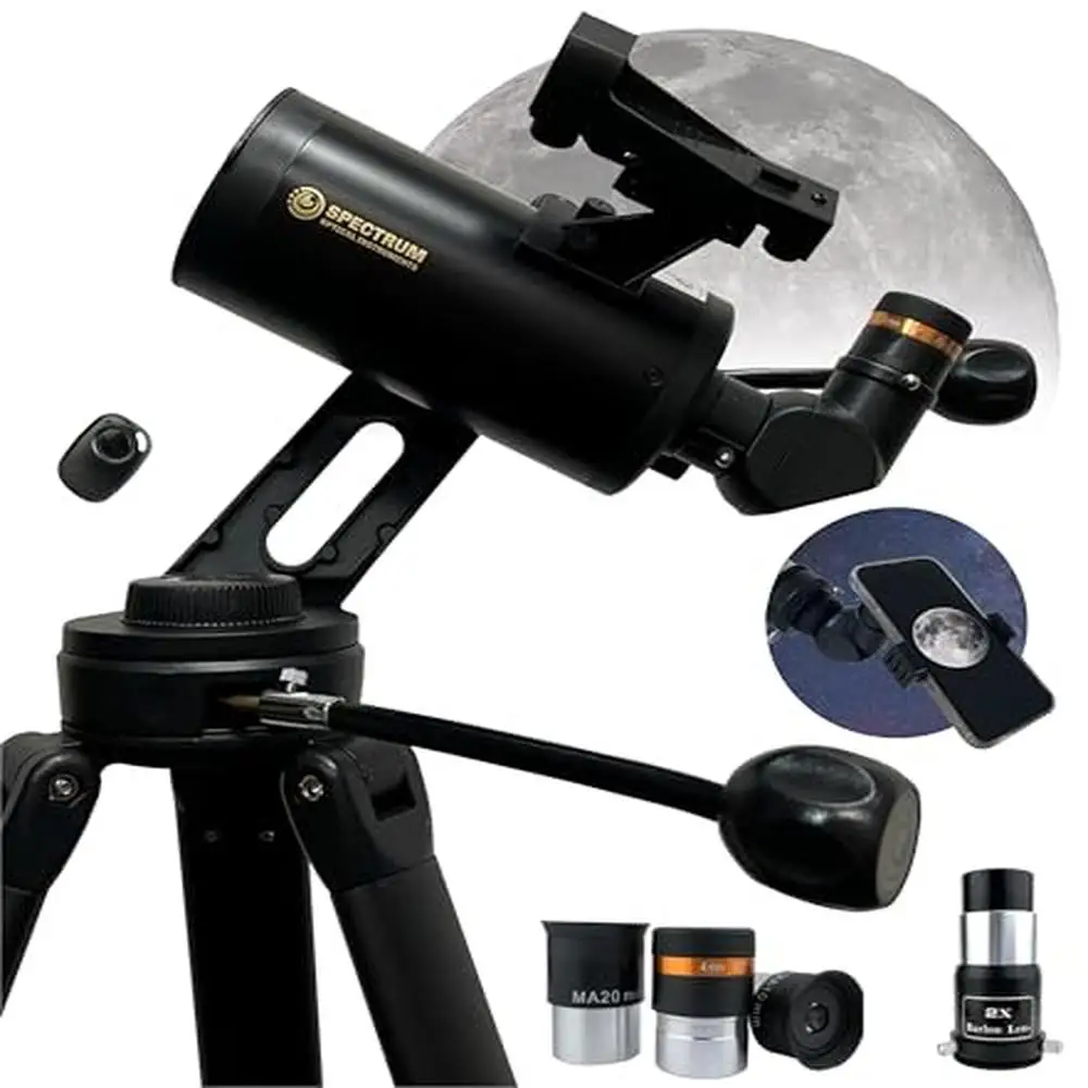 70mm Maksutov Telescope High Transmission Glass Optics Astronomy Gift Set Smartphone Adapter Sturdy Altazimuth Mount 375X