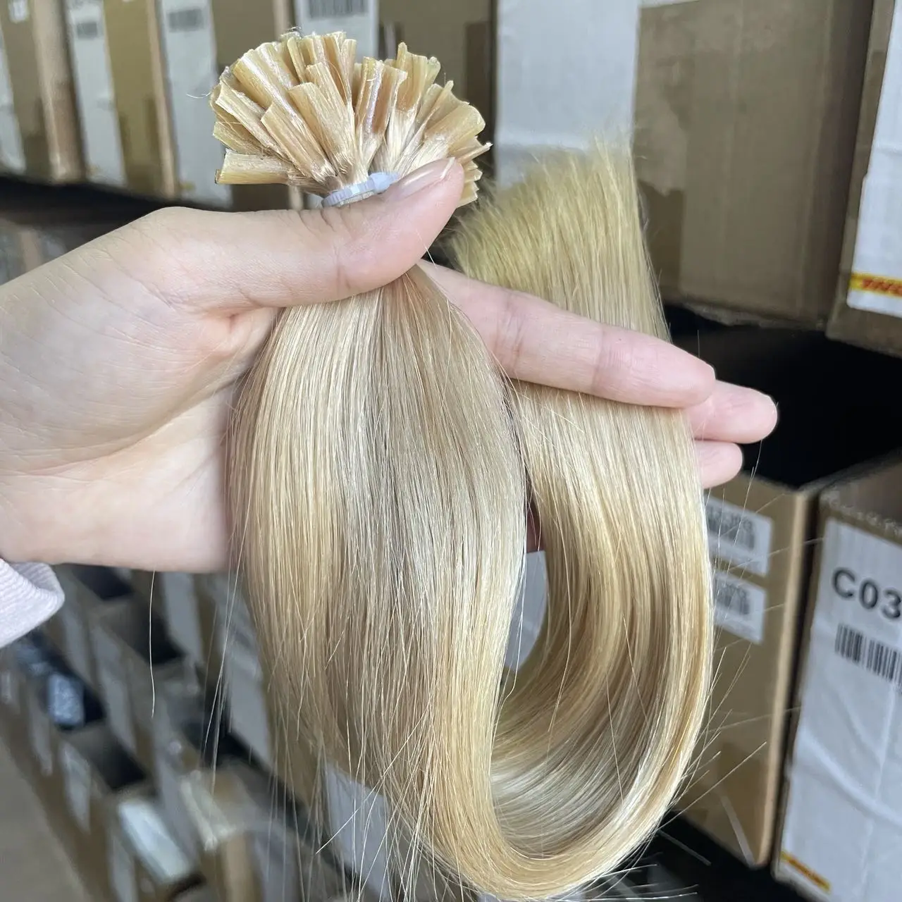 ملحقات الشعر البشري U تلميح الشعر مستقيم قبل المستعبدين تلميح وصلات شعر الساخن الانصهار الكيراتين تمديد أشقر داكن 24 #   12"-20"