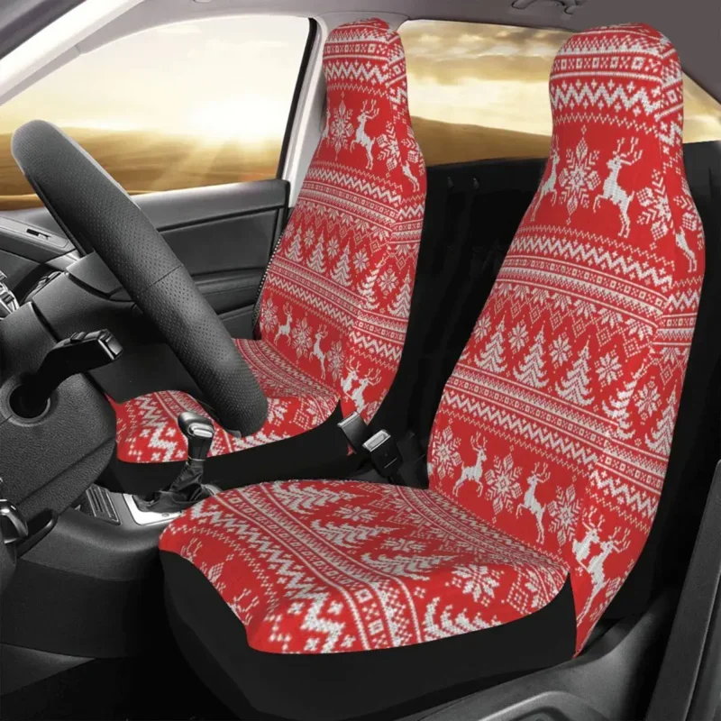 Red Christmas Knit Winter Universal Car Cover Four Seasons For SUV Snowman Deer Seat Covers Fiber Hunting