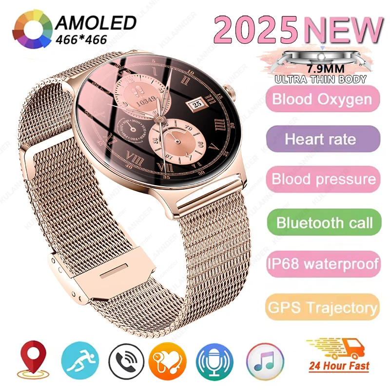 

2025 Новые Смарт-часы для женщин, подарок, 1,43 дюйма, полный сенсорный экран, спортивные часы для фитнеса, Bluetooth-звонки, цифровые умные часы для женщин