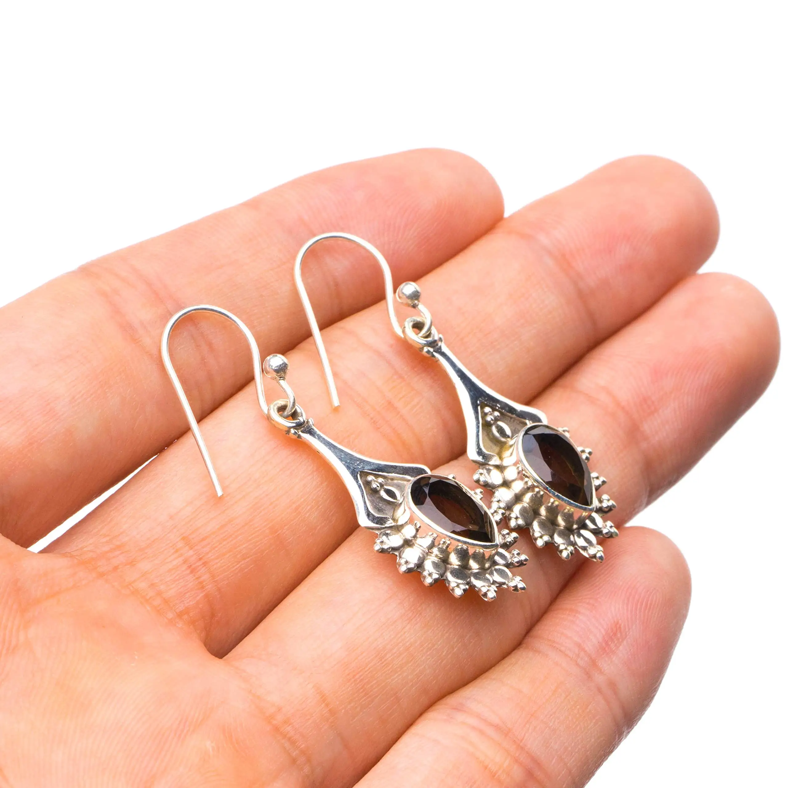 

StarGems® Natural Smoky Quartz Handmade Unique 925 Sterling Silver Earrings 1.5" Y0269