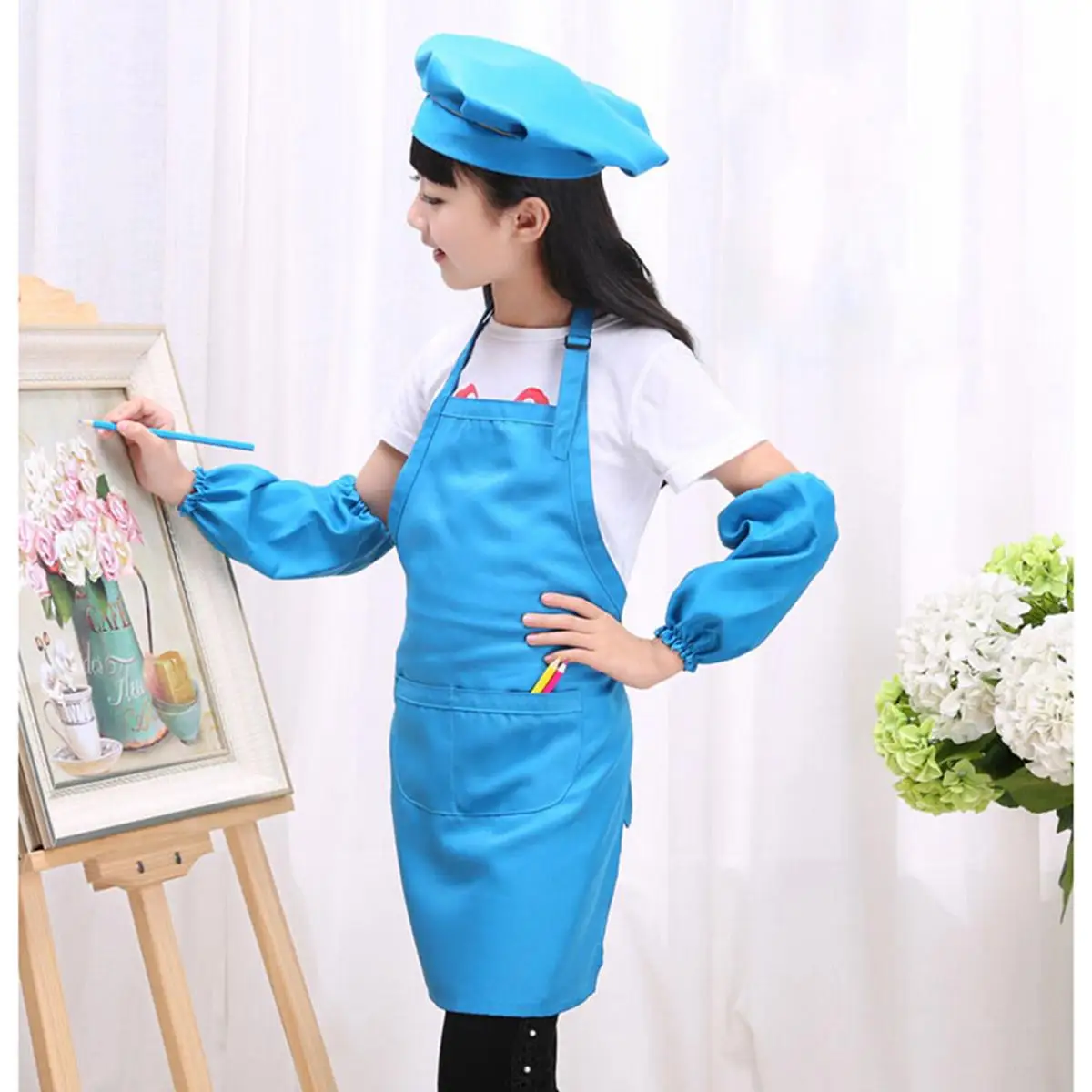 

Kids Chef Hat Apron H Cuff Playset Children Kitchen Role Play Easy Clean Cooking Baking Fun Toys Ages 7 13
