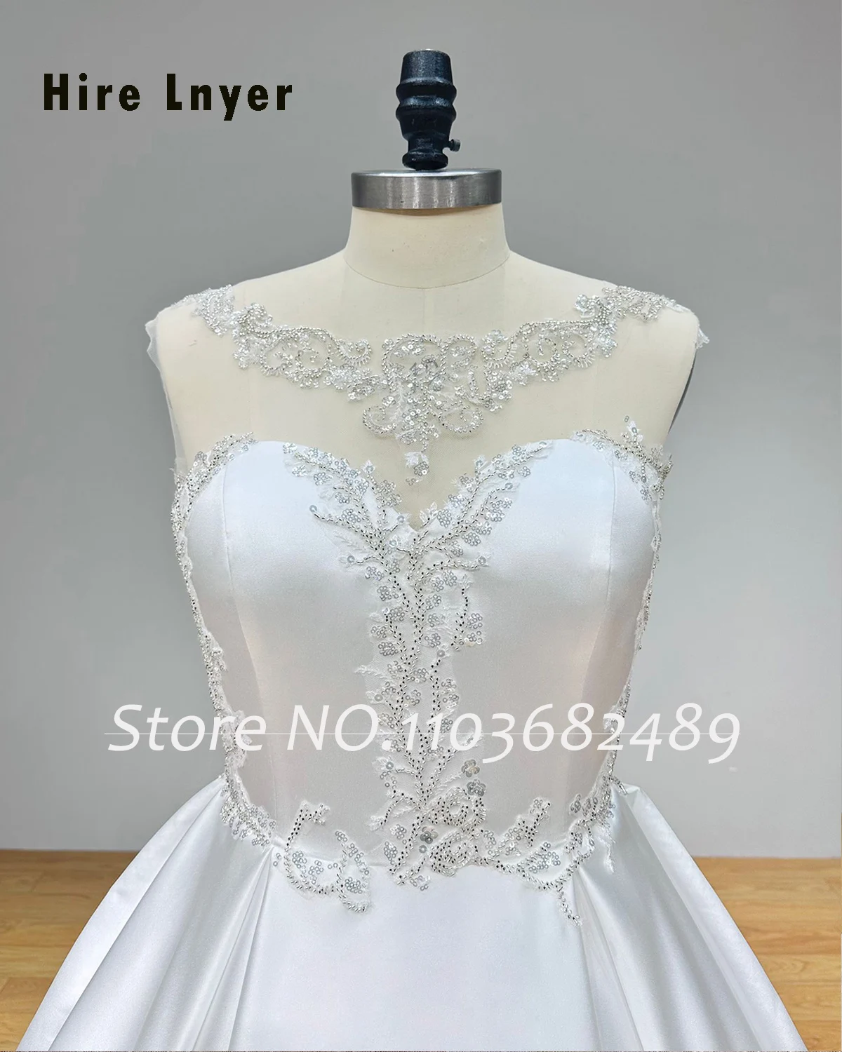 Hire Lnyer Scalloped Neck Backless Shiny Beading Sequins A-Line Satin Wedding Dress Real Office Photos Video