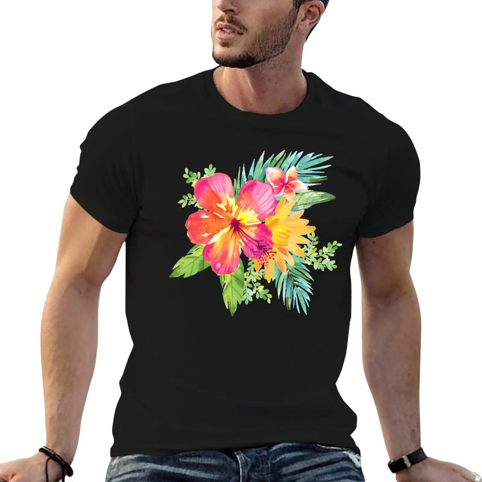 

Tropical Colorful Flowers T-Shirt cotton t shirts high quality t shirt personalised t shirts designer T-shirt
