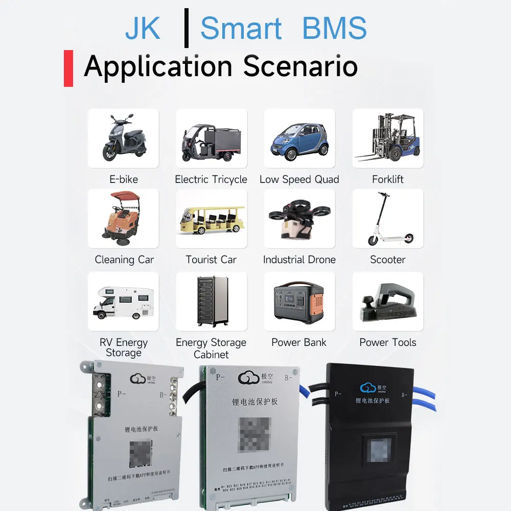 JK BMS LiFePo4 8S 24V 16S 48V 4S 12V 7S 10S 12S 13S 17S 20S 24S 100A Li-ion with Bluetooth 2A Active Balance JIKONG Smart BMS
