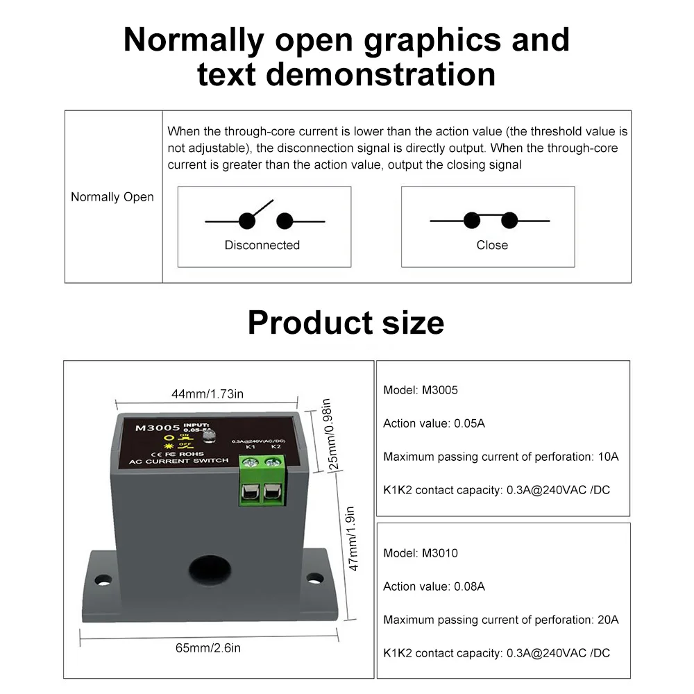 M3005 M3010 Current Detection Switch Induction Relay Switch Automatic Control Alarm Current Sensing Switch Detection Module
