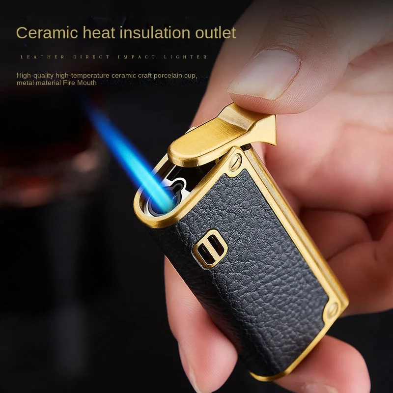 Fashionable leather lighter honorable Retro artistic Direct igniter Portable Creative Cigar spray gun Cigarette accessories