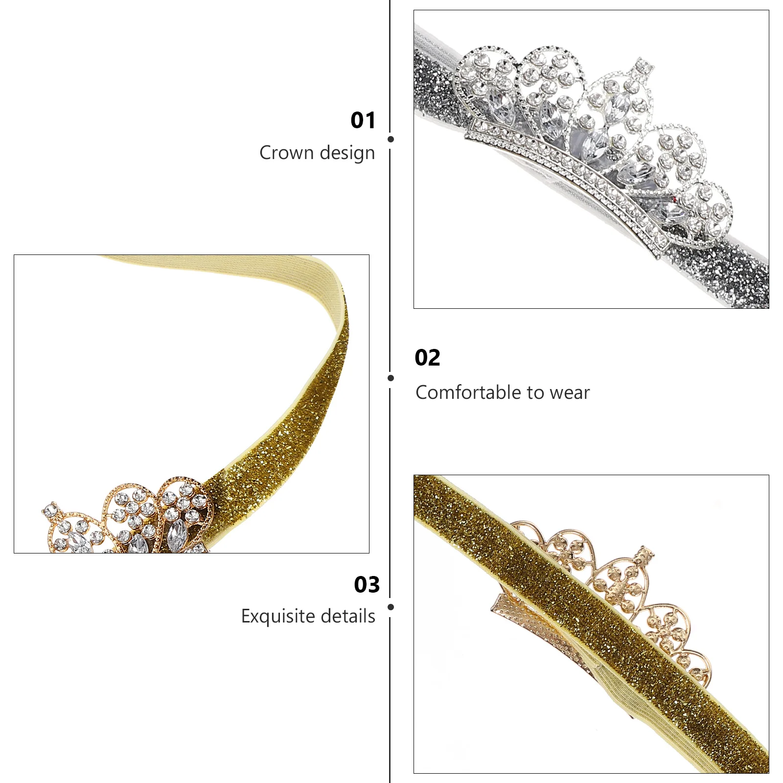 

2pcs Children Crown Hair Accessories Baby Girl Headdress Soft Comfortable Newborn Infant Toddler Daily Party Wear Crystal Hair