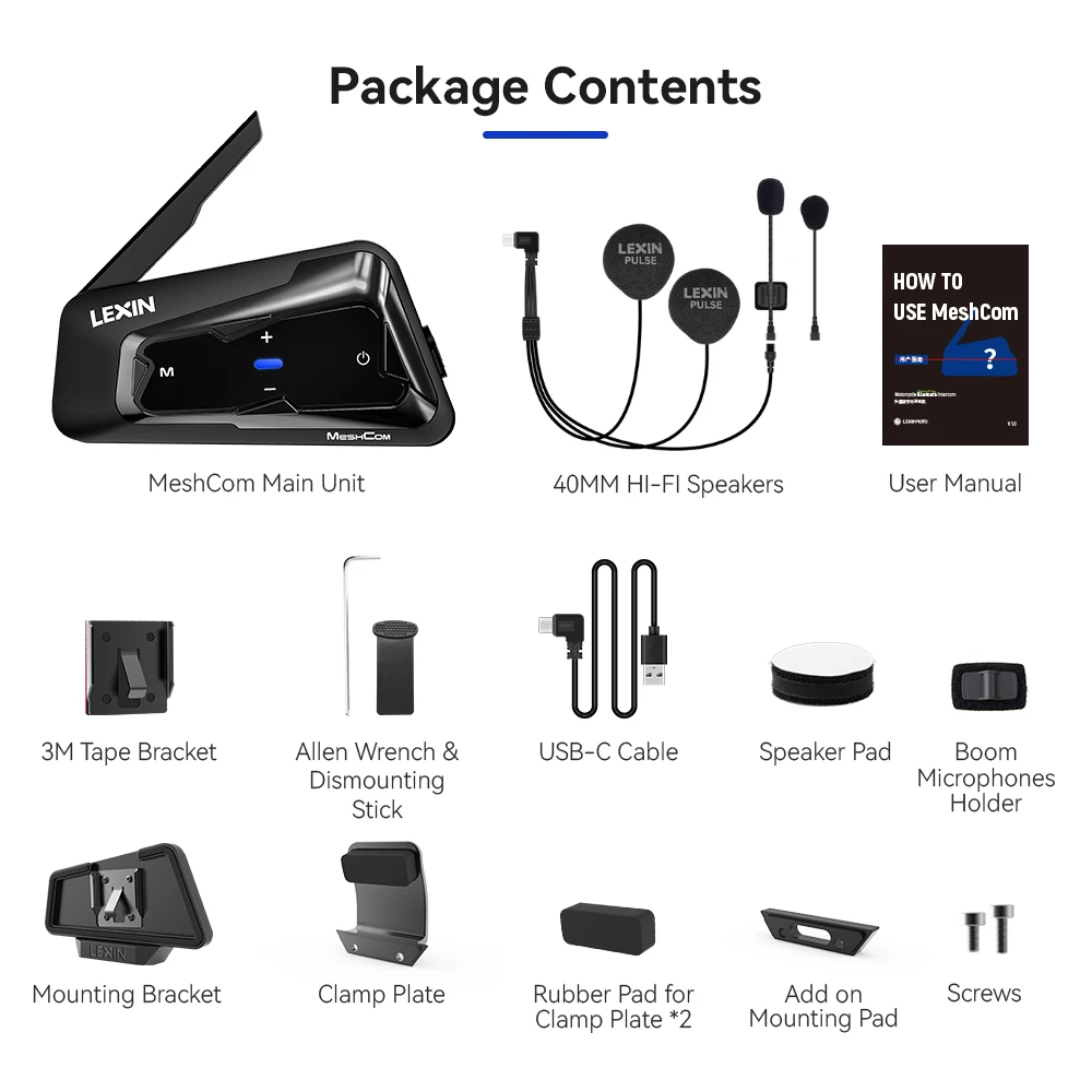 LEXIN-MeshCom intercomunicador para motocicleta, sistema de comunicación de malla, intercomunicador de Audio paralelo, 24 conductores