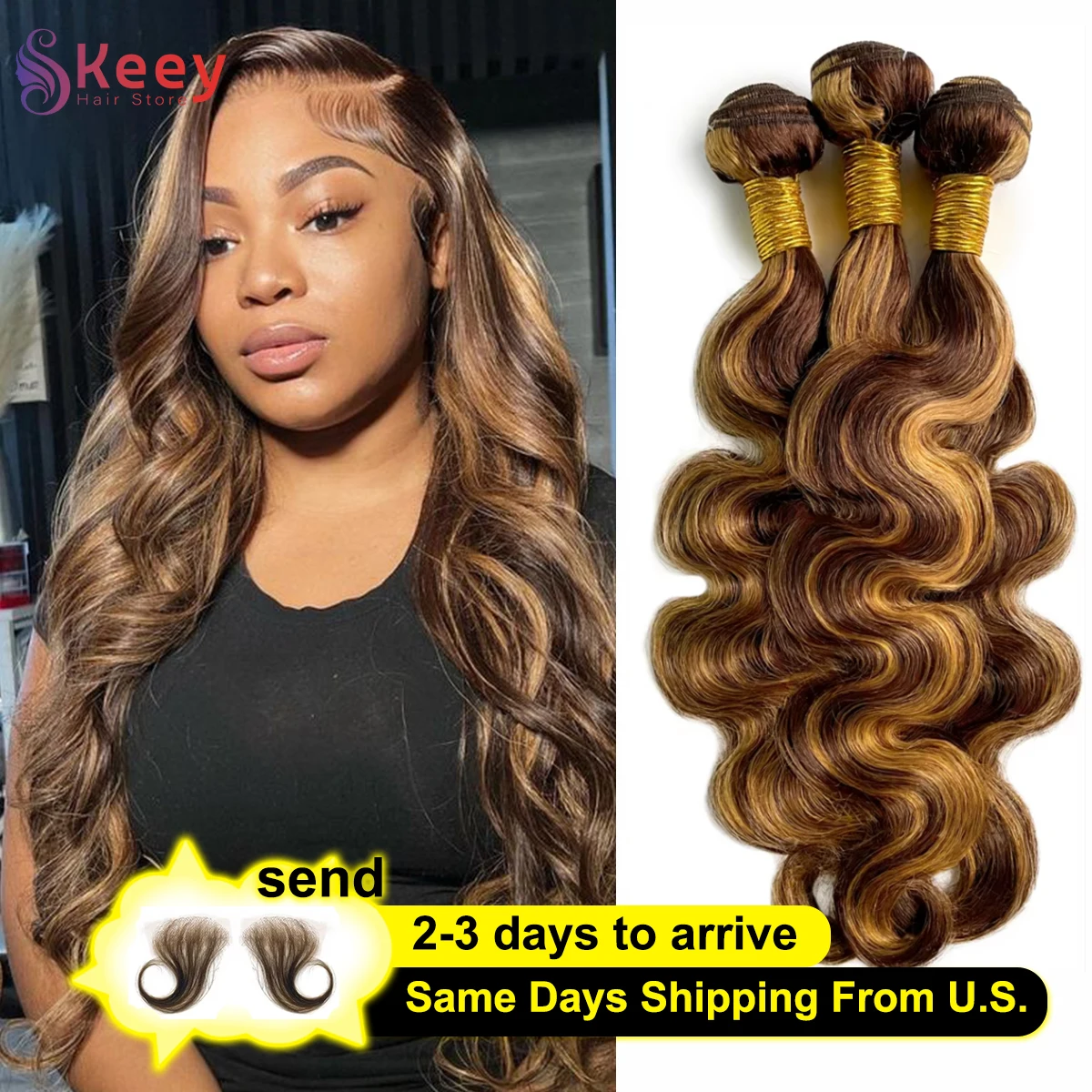 16A ハイライト 4/27 実体波バンドル人毛ブラジル 100% 未処理バージン人毛色人毛バンドル Extensio