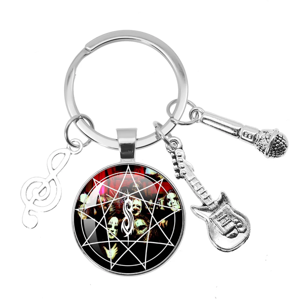 Rock S-Slipknot Band Music Themed Keychain Glass Pendant Jewelry Accessories Souvenir Key Ring Fans Gift