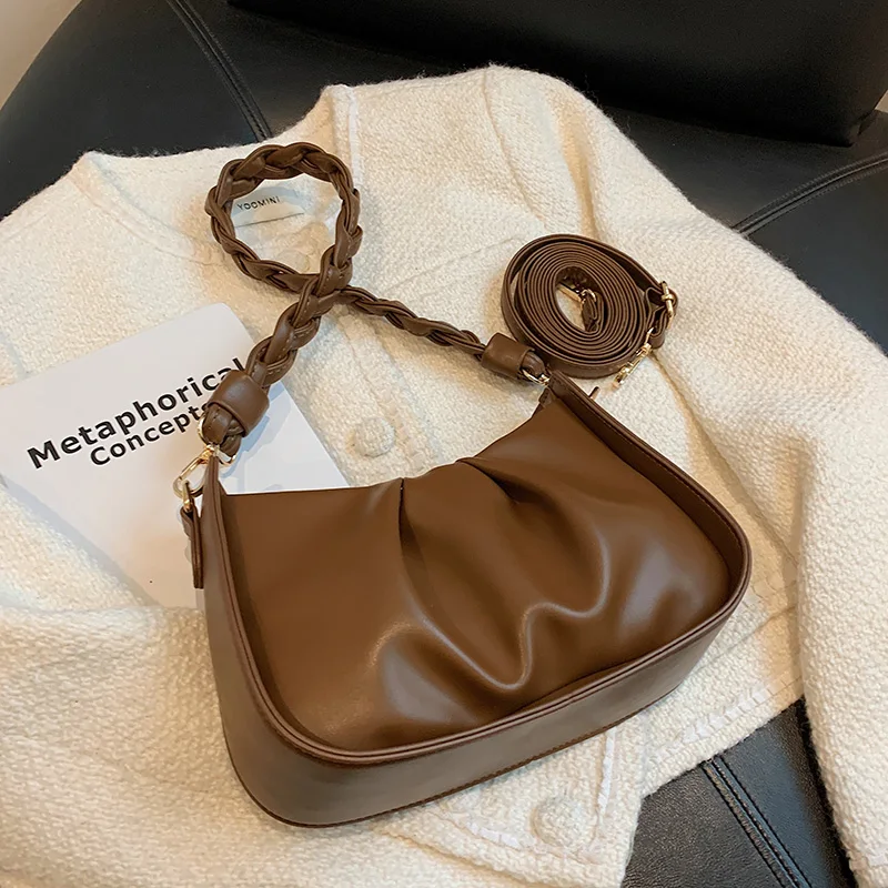 2023 New Women's Shoulder Bag Fashion Luxury PU Leather Underarm Bag  Femal All-matched Solid Pleated Cloud Crossbody Bags