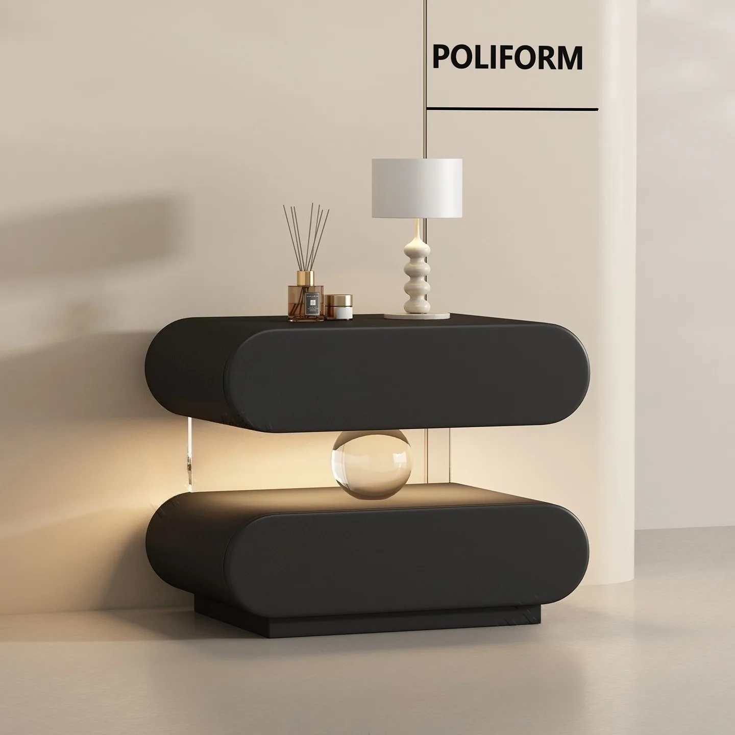 Solid Wood Floating Nightstand No Assembly Required Features Motion-Sensor Light Luxury-Inspired Bedside Cabinet