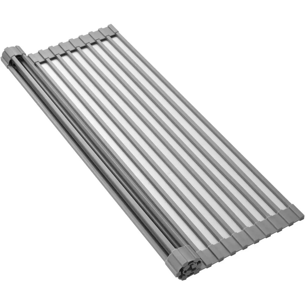 

Silicone-Coated StainlSteel Over The Sink Multipose Roll-Up Dish Drying Rack, 20.8"X13.2", Heat Resistant Non Slip Dish Draining