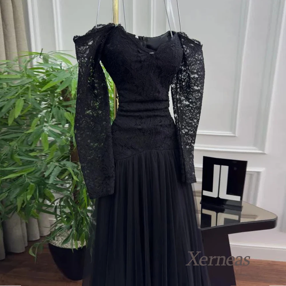 Abiti da sera in pizzo personalizzati per la festa Abito da cerimonia nuziale a maniche lunghe con maniche lunghe per abiti da ballo lunghi fino al pavimento da donna