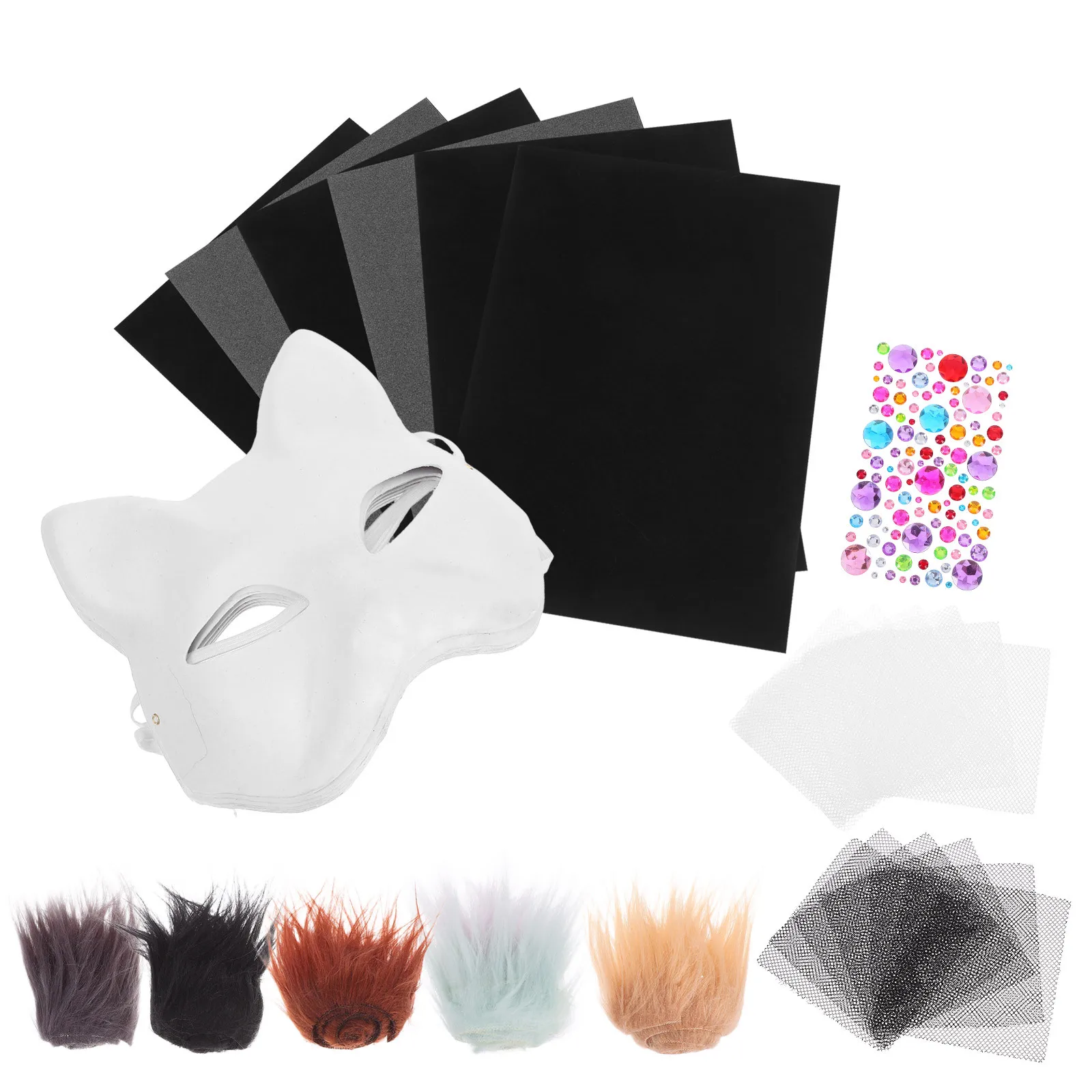 1Set Unpainted Cat Mask Set Blank Paper Half Face Mask for DIY Painting Craft Kids Art Activity Cosplay Masquerade Decoration