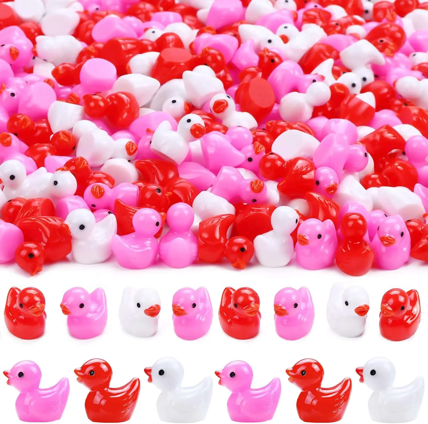 50/100PC Valentines Mini Resin Ducks Valentine's Day Small Little Resin Ducks for Dollhouse Micro Garden Landscape Decor