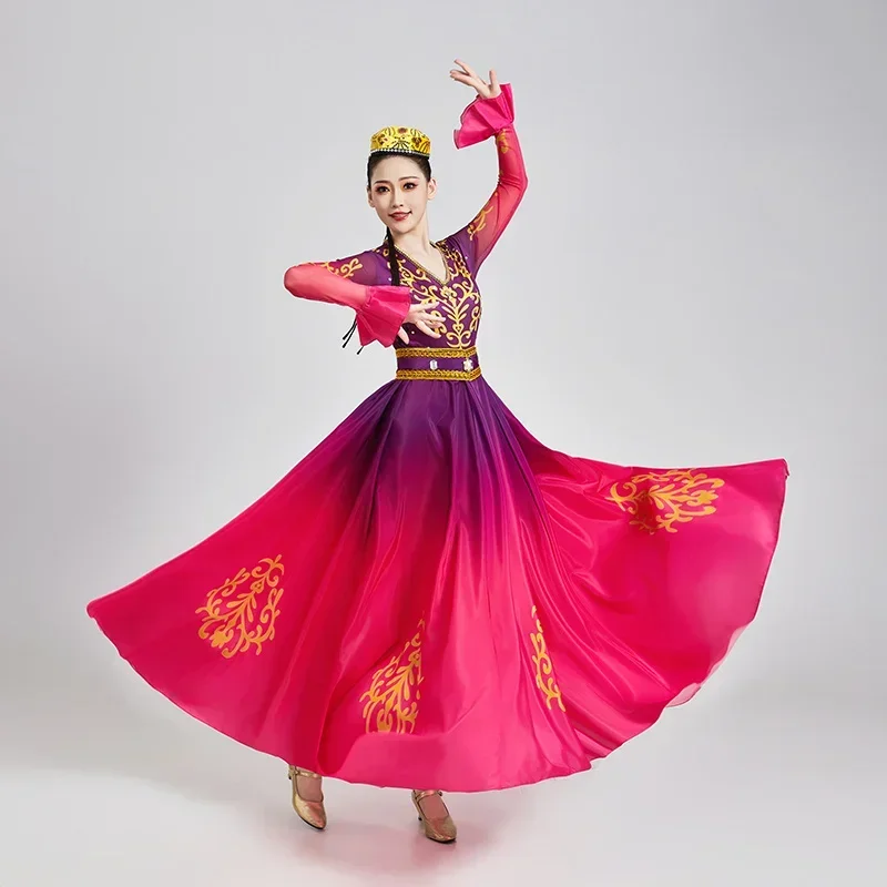 

New Xinjiang dance costumes for festivals female adult Uyghur dance opening dance ethnic style performance big dress men's suit