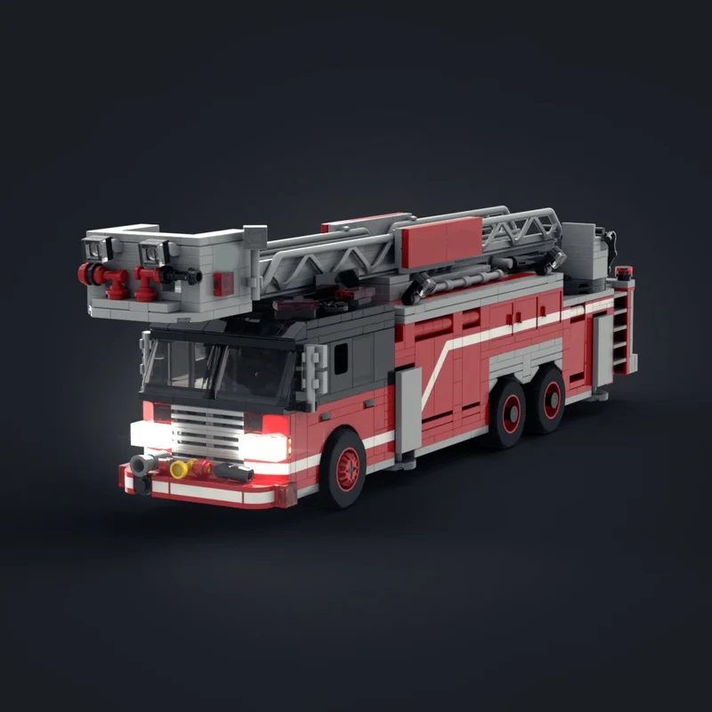 957 pièces MOC Camion de pompiers à échelle, Modèle de la Brigade des pompiers de Chicago, Blocs de construction d'architecture, Idée de jouet DIY pour enfants, Cadeaux de Noël