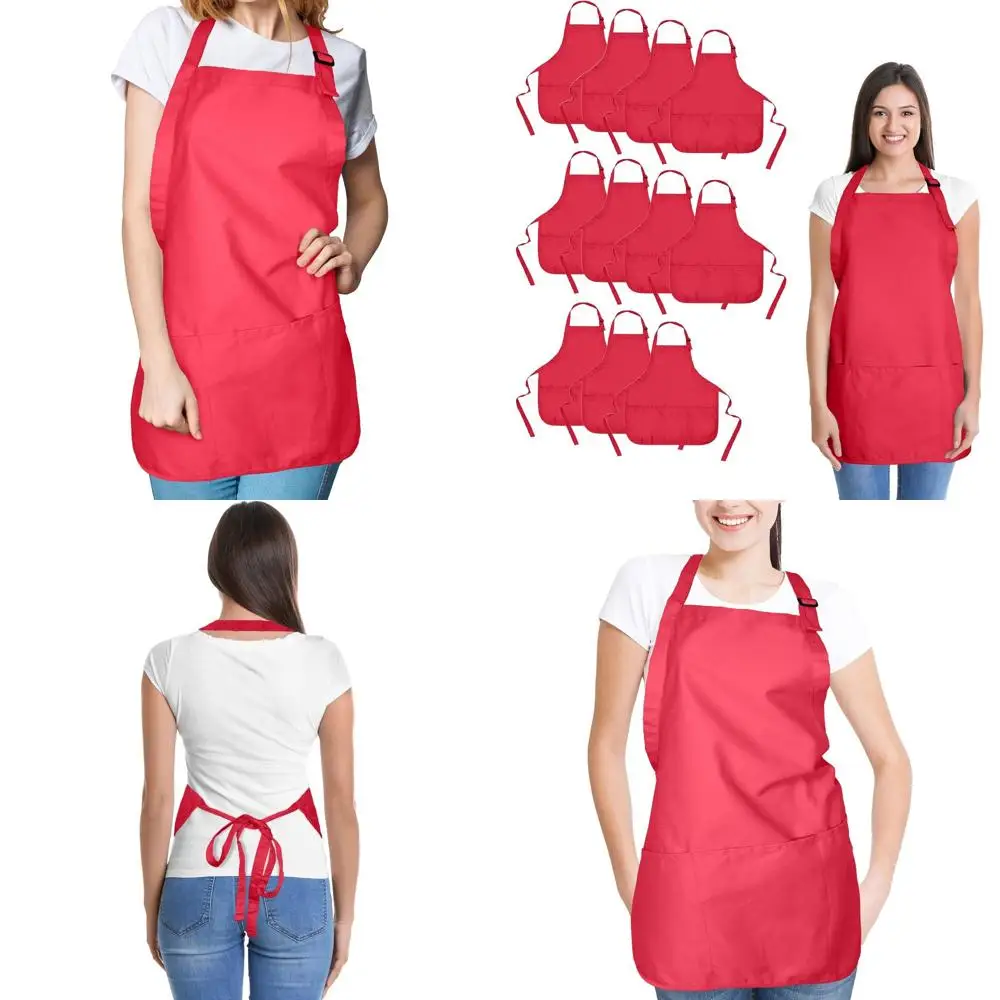 

Red Poly Cotton Kitchen Aprons, 12 Pack, Restaurant & Home Use