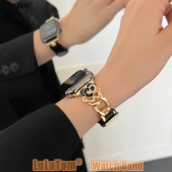 Camellia Leather Strap For Apple Watch 9 Band Ultra 2 49mm 38mm 41mm 40mm 44 45 42mm Luxury Bracelets IWatch Series 8 7 6 SE 5 4