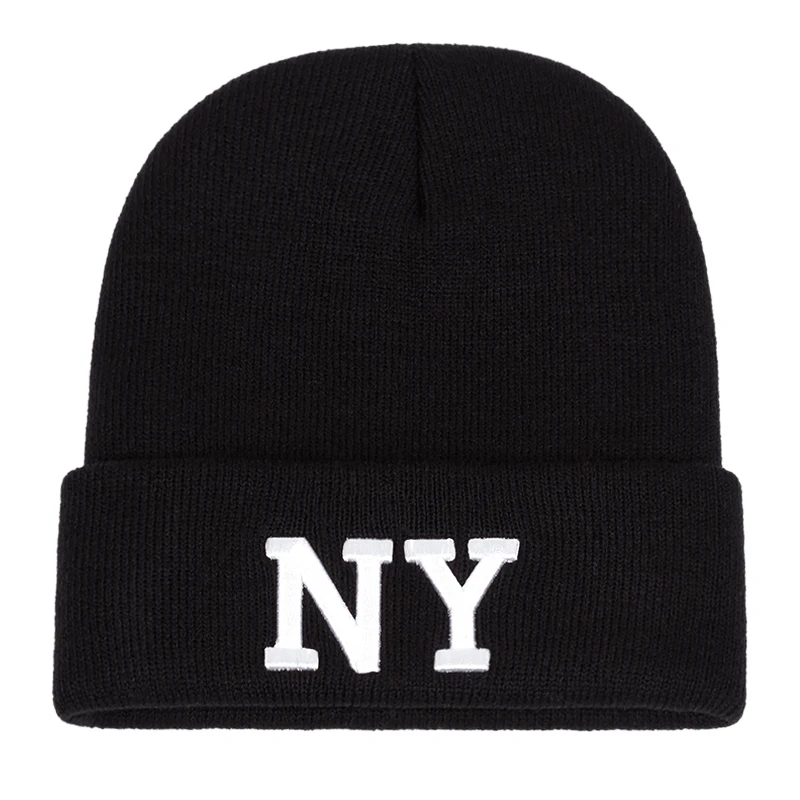 Men\'s Fashion NY Letter Embroidery Knitted Hat Winter Warm Outdoor Sports Hat Soft Beanie Hat For Men Women Casual Wool Hats
