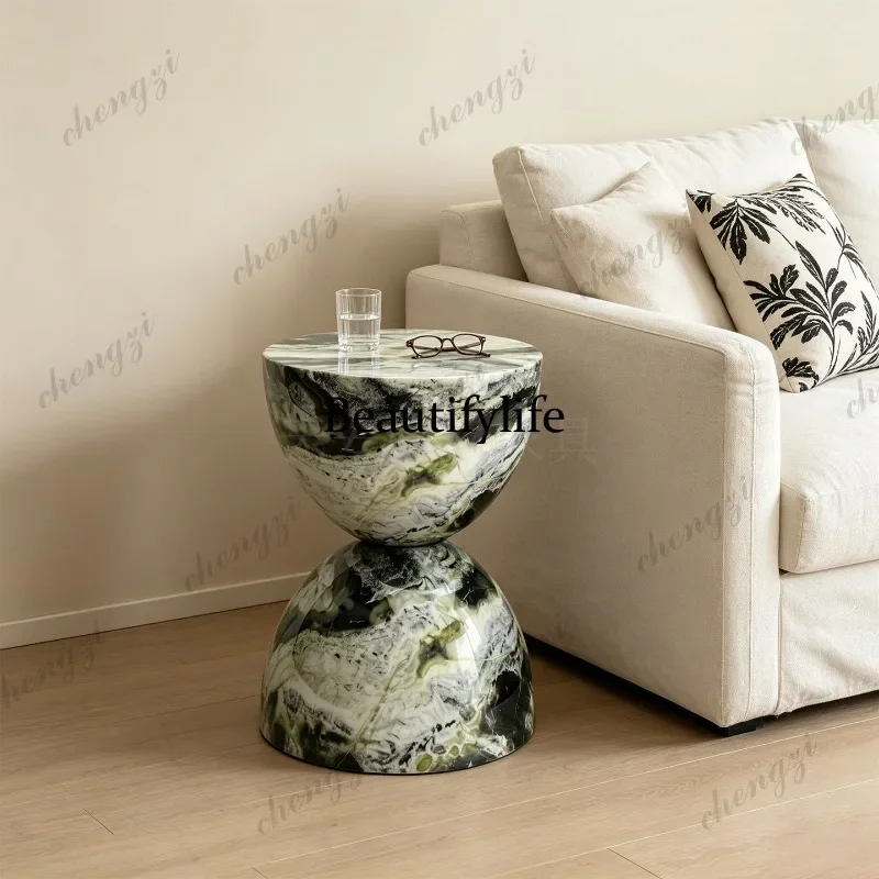 EE182 wabi-sabi style simple natural yellow travertine hourglass side model room bedroom bedside table side table