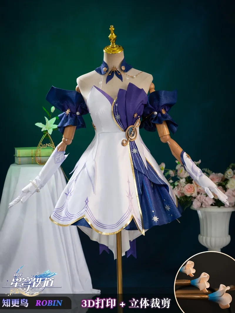 

Game Anime Honkai: Star Rail Cosplay Robin Women Kawayi Girl Dress Bow Bracelet Wig Accessories Full Suit Carnival Costume
