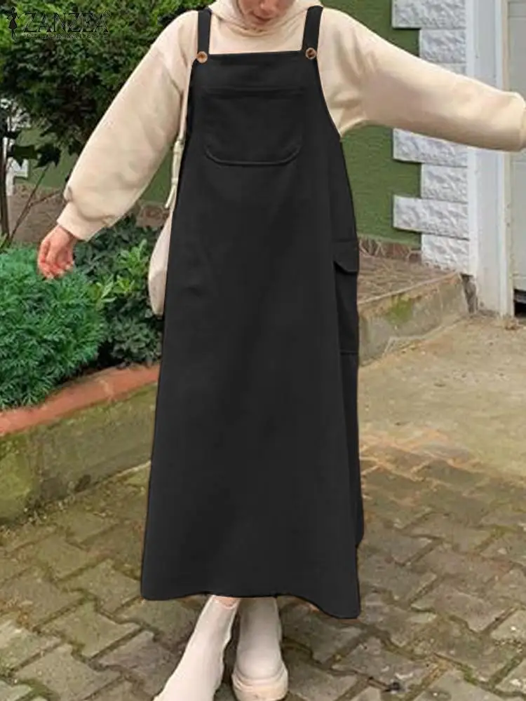 

ZANZEA Fashion Abaya Muslim Dress Casual Solid Vestidos Oversized Sleeveless Square Collar Overalls Sundress Elegant Maxi Robe