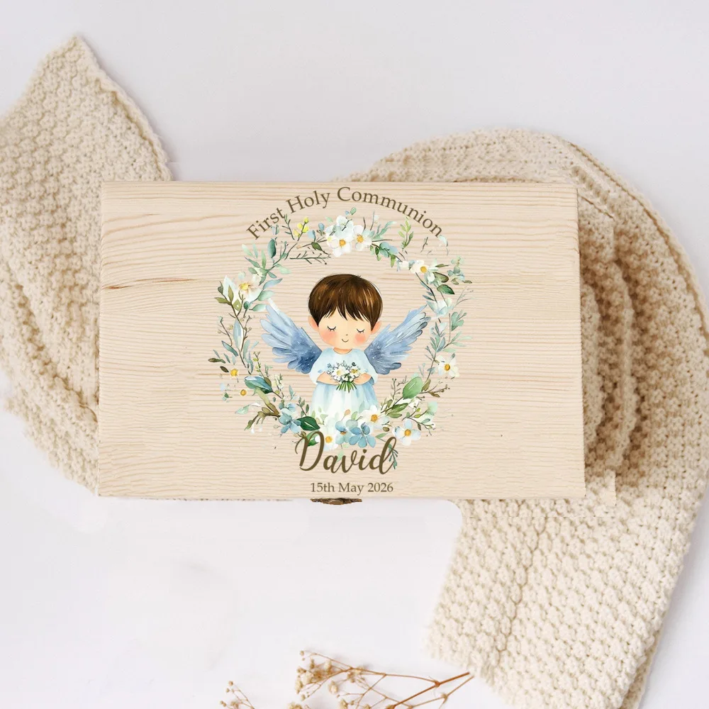 Personalised First Holy Communion Wooden Box Baptism Wooden Keepsake Box with Name/date Baptism Gift First Communion Gifts view 5