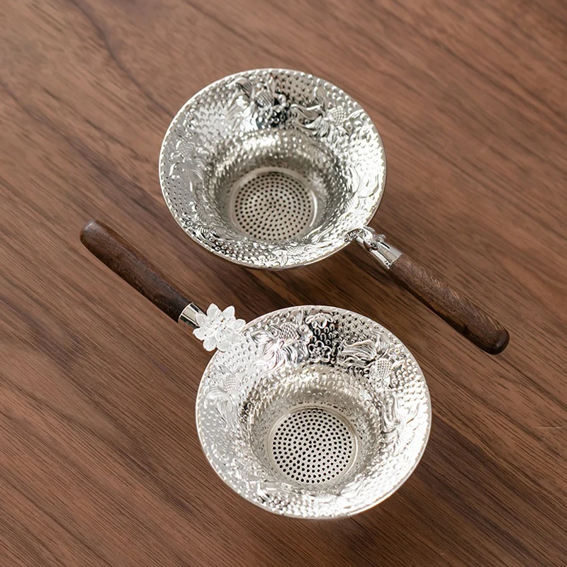 Colador de té de malla metálica, filtro de acero inoxidable, tamiz, servicio de té, drenaje de té de encaje, infusores de té útiles, accesorios de cocina
