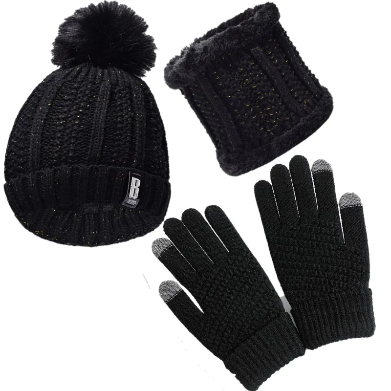 3pc scarf, gloves, autumn and winter warm and windproof three piece set, warm fluffy scarf, mixed color hat