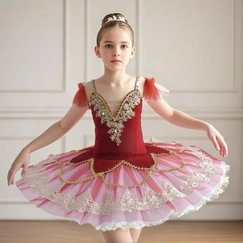 

Girls' Ballet Dress, Red High-end Children's Professional Swan Lake Dance Performance Costume, Girls' Group Ballet Costume