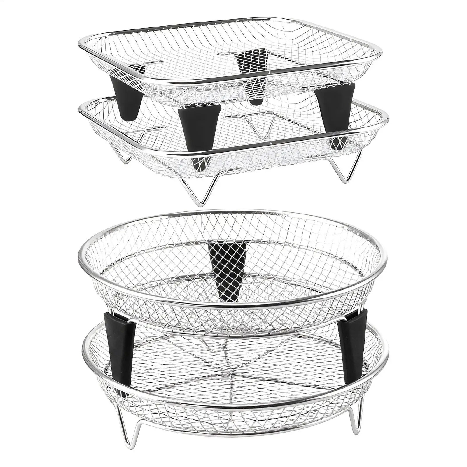 2-Piece Air Fryer Rack Stackable Stainless Steel Grid Grill BBQ Net with Foot Cooling Rack Steam Baking Rack For Home Kitchen