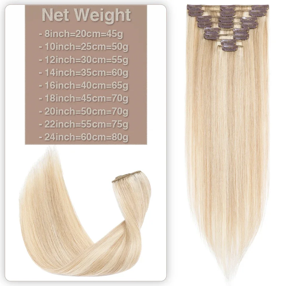 S-noilite Natural Hair Extensions 50-80g Human Hair Thin Straight Hairpiece 8"-24" 8Pcs/Set Full Head Clip In Natural Hair Clip