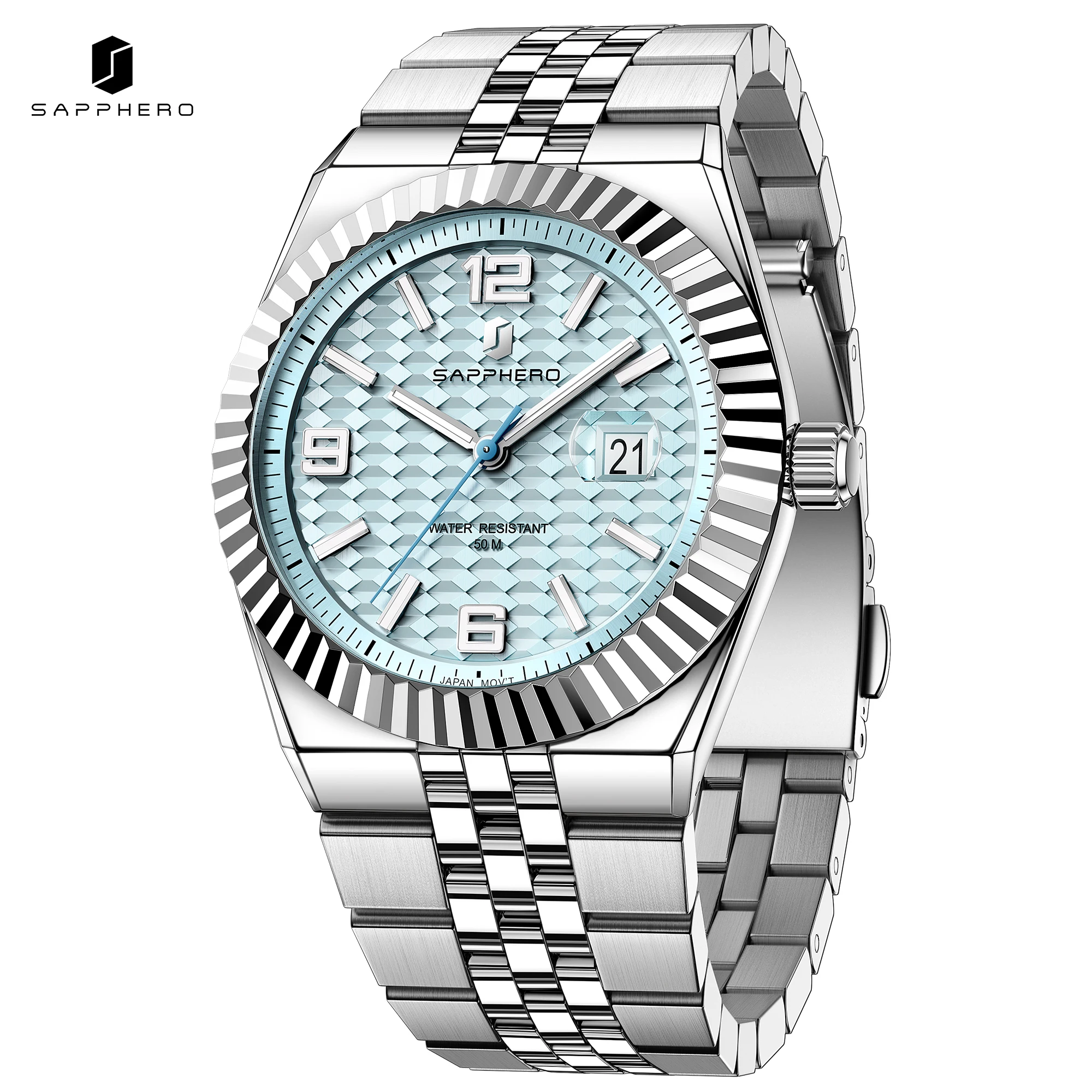 SAPPHERO Men's Quartz Watch Stainless Steel Bracelet Date & Luminous 50M Waterproof Business Casual Luxury Wristwatch Ideal Gift