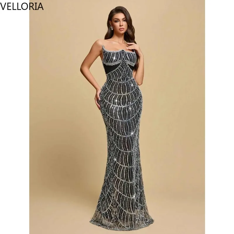 Prachtige strapless galajurken, elegante mouwloze avondjurk met kralen, vloerlengte, lovertjes, feestjurk op maat