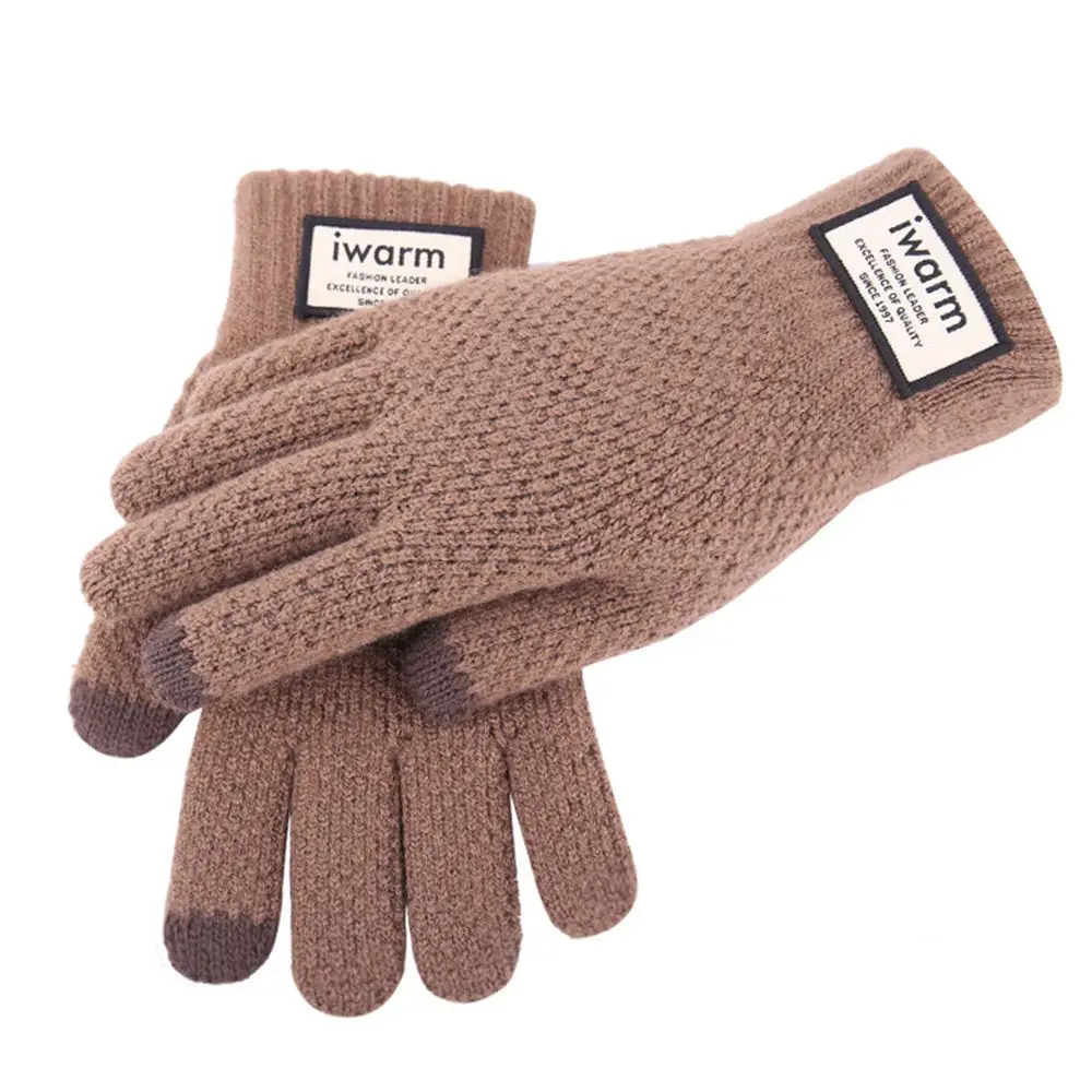 

Thick Solid color Wool Knit Windproof Outdoors Cold-proof Warmer Touch Screen Knitted Gloves Men's Gloves Finger Glove