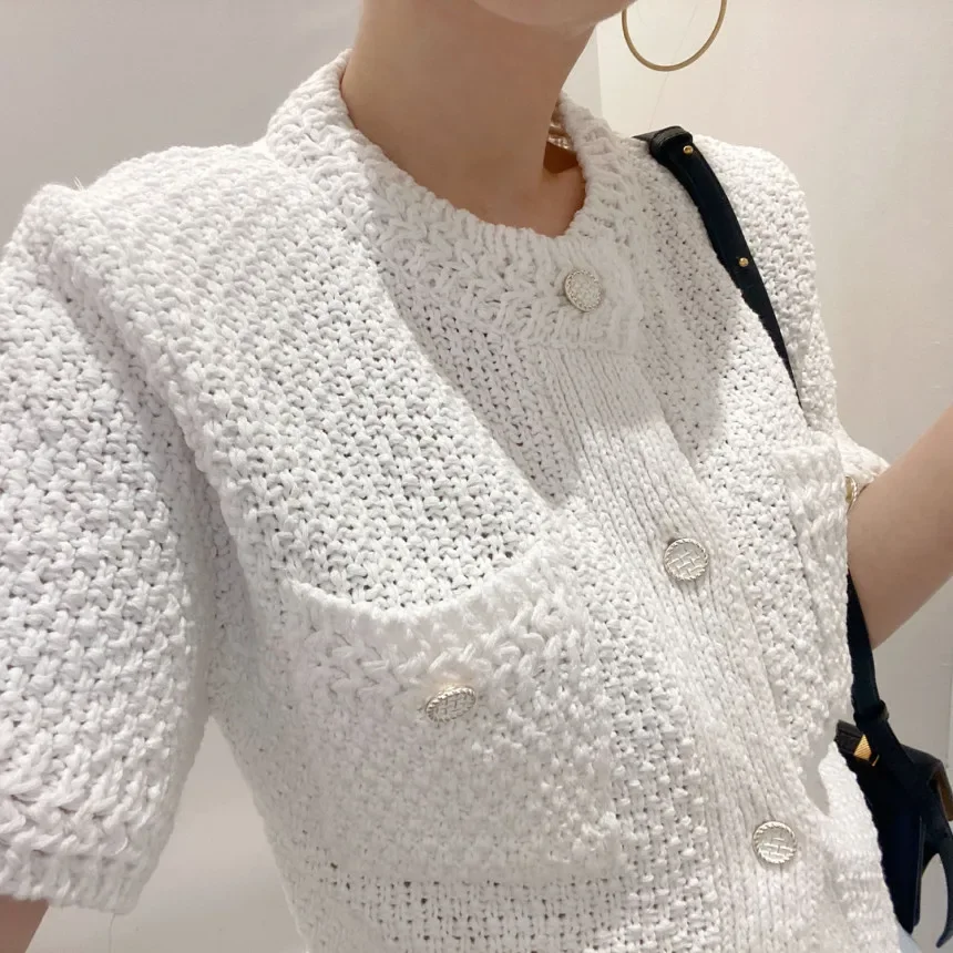 Nomikuma Korean Causal Women Knitwear Short Sleeve Single Breasted O-neck Knitted Coat 2023 New Fashion Cardigan Jacket 6B154