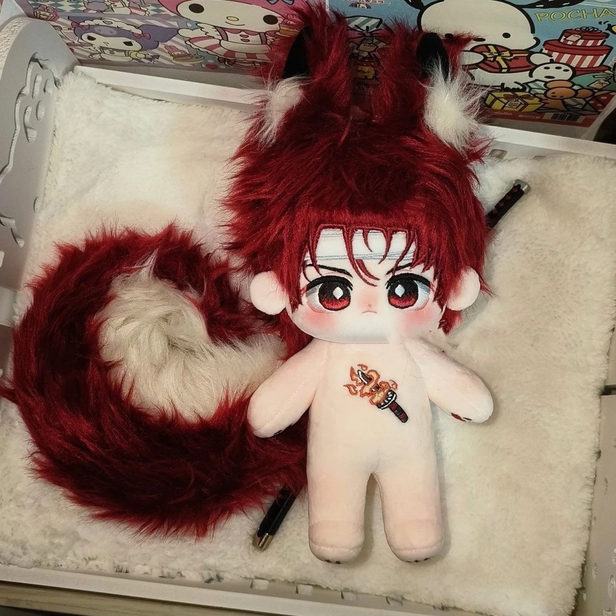 

Anime Demon Slayer Kamado Tanjirou Cosplay 20cm Plush Cotton Doll Cartoon Maumet Puppet Naked Baby Ear Tail Toys Xmas Gift