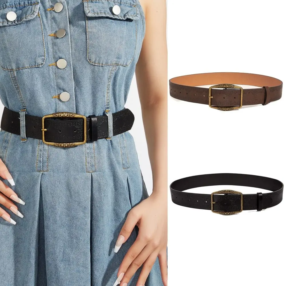

Retro PU Leather Belt Printed Pin Buckle Waistband Adjustable Waist Strap Decor Accessories