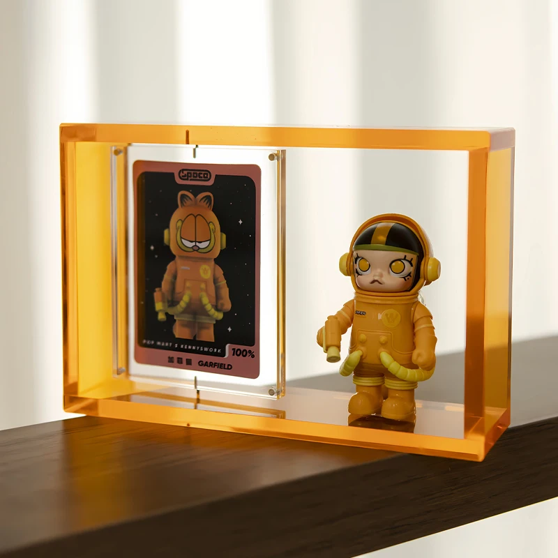 

Translucent Acrylic Blind Box Toy Display Stand, Action Figure Decorative Table with Rotational Magnetic Photo Frame
