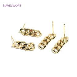 Trendy Gold Color Punk Cuban Link Chain Stud Earrings for Fashion Women Brass Metal Retro Tassel Stud Earring Rock Jewelry Gift