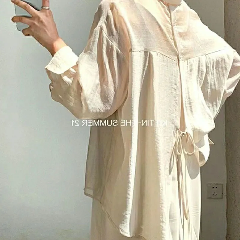 2024 Elegant Fashion Harajuku Slim Fit All Match Shirt Button POLO Collar Long Sleeve Tops Women Loose All Match Female Clothes